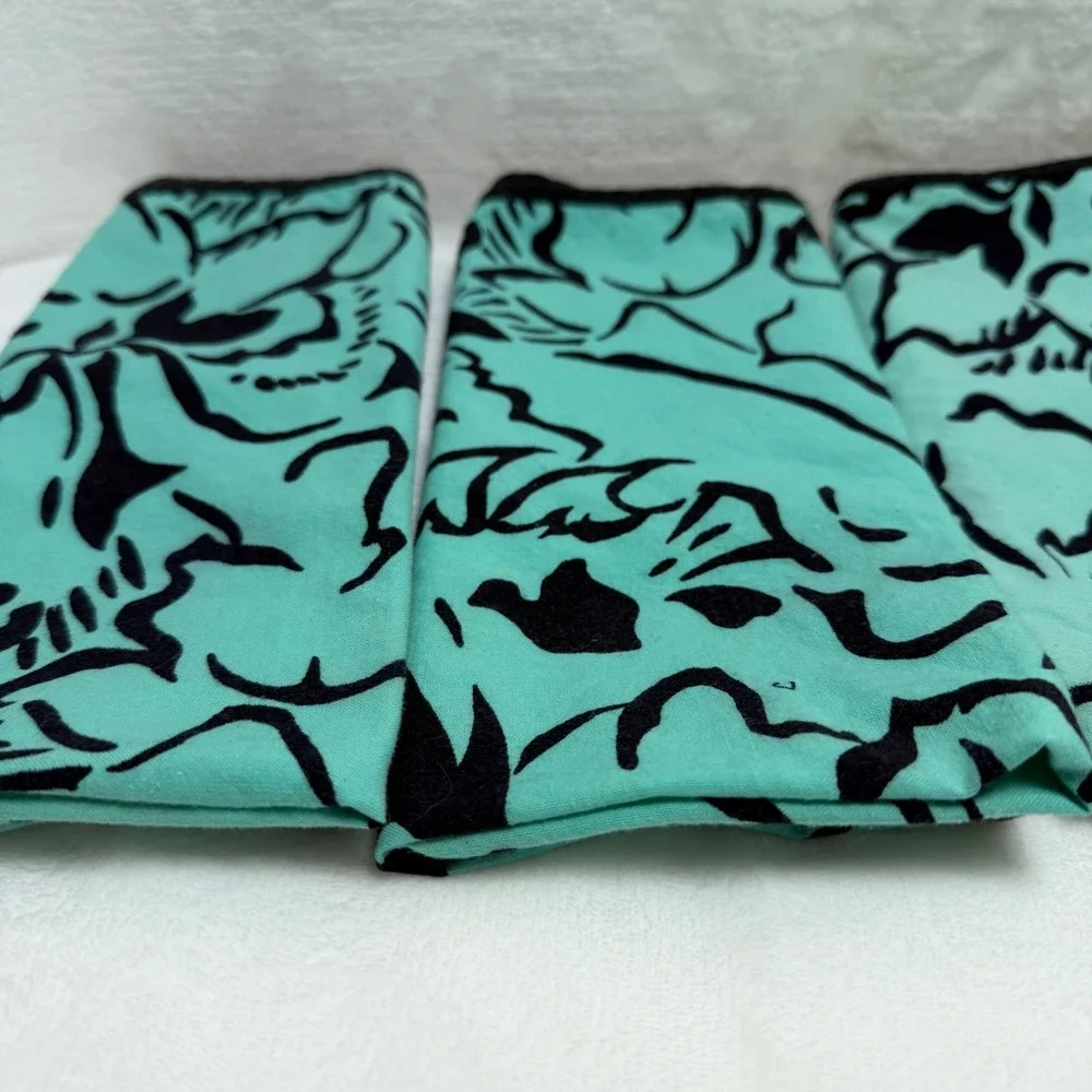Pier 1 Imports 6 Large Turquoise‎ Black Abstract Floral Dinner Napkins Beachy